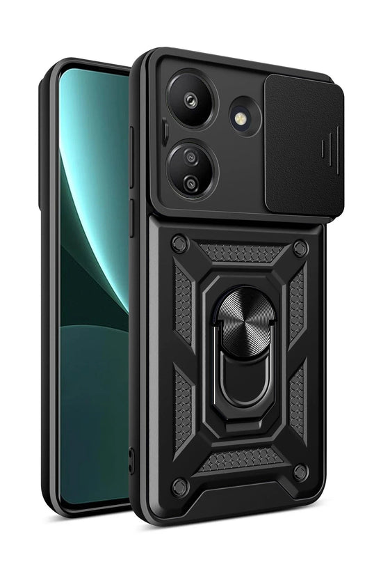 Xiaomi Redmi 13C Pars Lens Yüzüklü Silikon Kılıf - Siyah