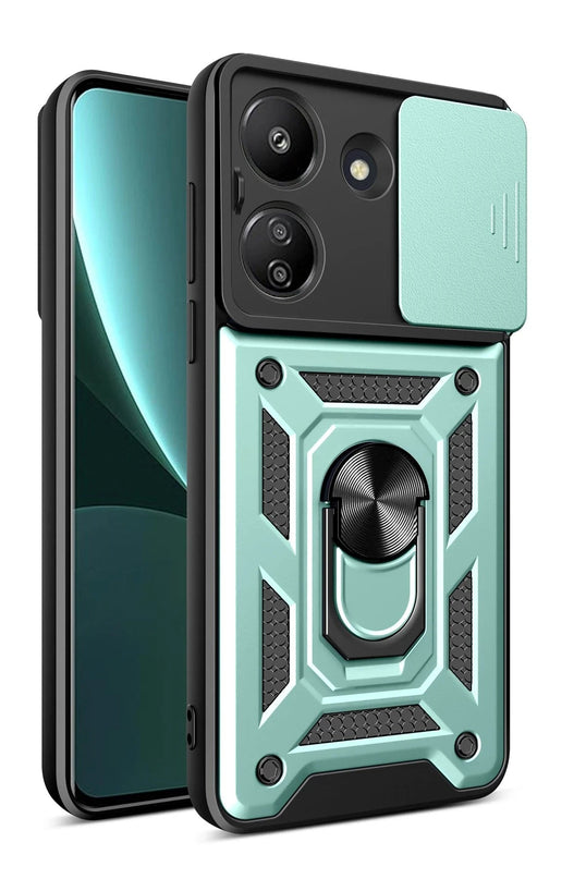 Xiaomi Redmi 13C Pars Lens Yüzüklü Silikon Kılıf - Yeşil