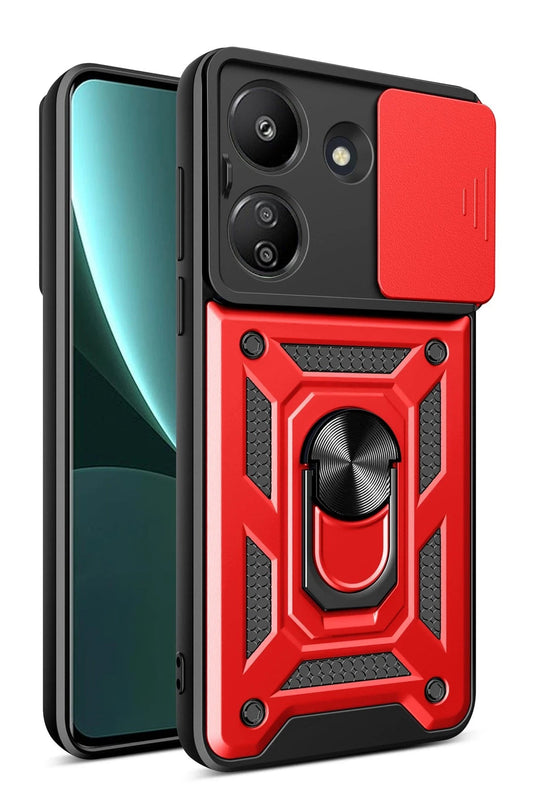 Xiaomi Redmi 13C Pars Lens Yüzüklü Silikon Kılıf - Kırmızı