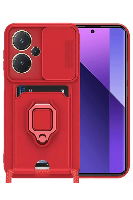 Xiaomi Redmi Note 13 Pro Plus Zuma Kartvizitli Yüzüklü Silikon Kılıf - Kırmızı