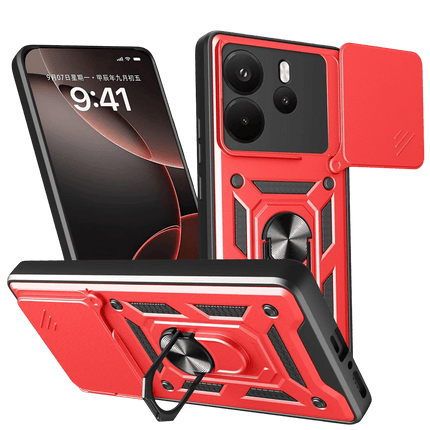 Xiaomi Redmi Note 14 4G Pars Lens Yüzüklü Silikon Kılıf - Kırmızı
