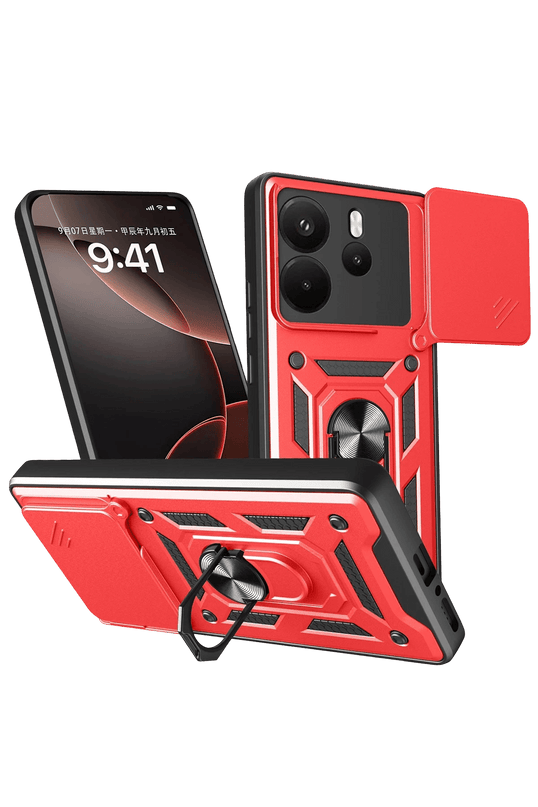 Xiaomi Redmi Note 14 4G Pars Lens Yüzüklü Silikon Kılıf - Kırmızı