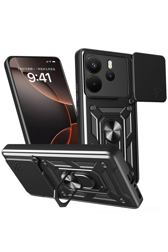 Xiaomi Redmi Note 14 4G Pars Lens Yüzüklü Silikon Kılıf - Siyah