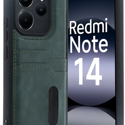 Xiaomi Redmi Note 14 4G Sara Kartvizitli Deri Kılıf - Koyu Yeşil