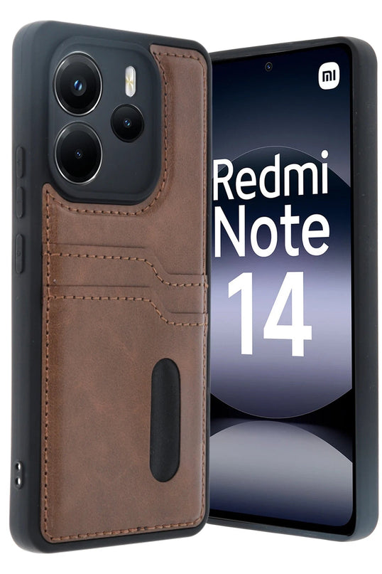 Xiaomi Redmi Note 14 4G Sara Kartvizitli Deri Kılıf - Taba