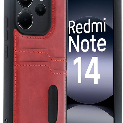Xiaomi Redmi Note 14 4G Sara Kartvizitli Deri Kılıf - Kırmızı