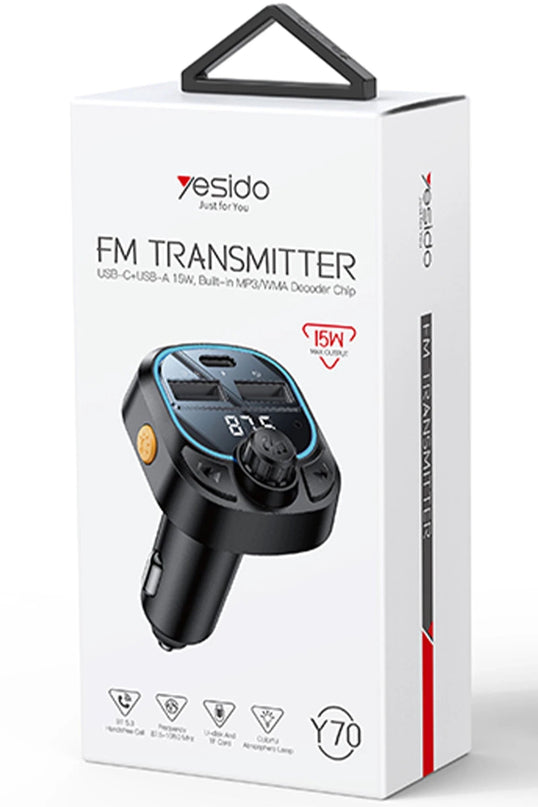 Y70 RGB 1 Adet 15W Type-C ve 1 Adet 15W USB Çıkışlı BT 5.3 FM Transmitter 5