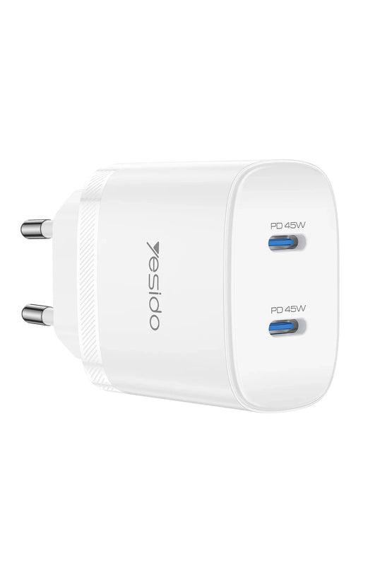 YC109 45W Çift Type-C Çıkışlı ve 1M Type-C to Type-C Kablolu PD Şarj Cihazı 2