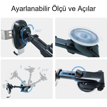 C123 Vantuzlu 15W Kablosuz Şarjlı Araç Tutucu 7