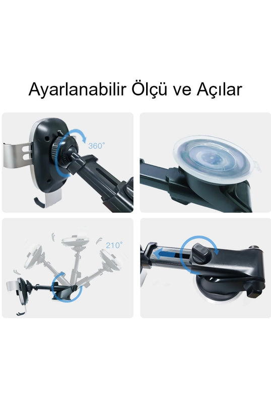 C123 Vantuzlu 15W Kablosuz Şarjlı Araç Tutucu 7