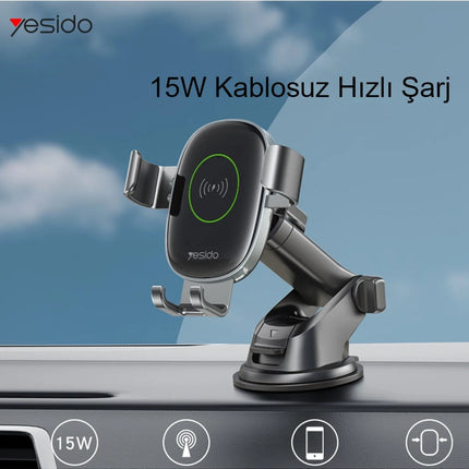 C123 Vantuzlu 15W Kablosuz Şarjlı Araç Tutucu 4