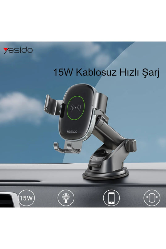 C123 Vantuzlu 15W Kablosuz Şarjlı Araç Tutucu 4