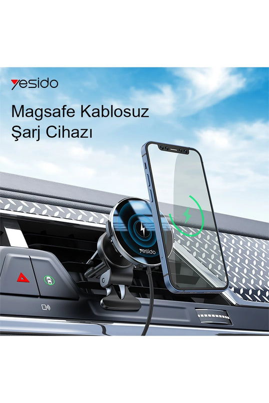 C131 Izgara Klipsli 15W Kablosuz Şarjlı Magsafe Araç Tutucu 4
