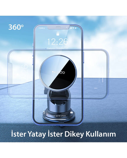 C132 15W Kablosuz Şarjlı Mıknatıslı Vantuzlu Ayarlanabilir Magsafe Araç Tutucu 6