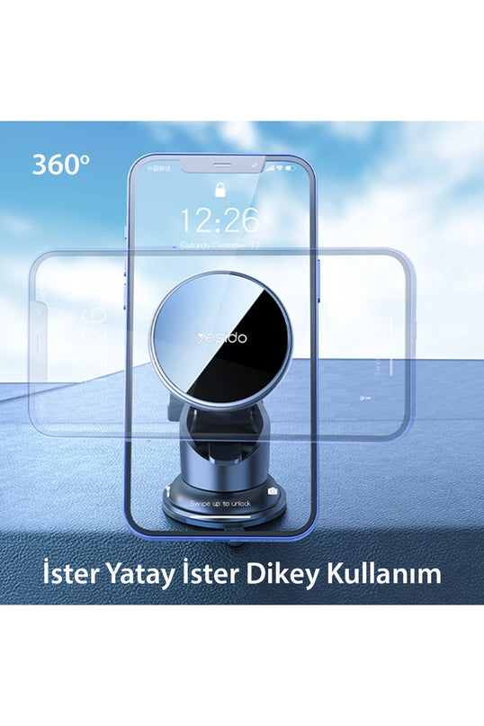 C132 15W Kablosuz Şarjlı Mıknatıslı Vantuzlu Ayarlanabilir Magsafe Araç Tutucu 6