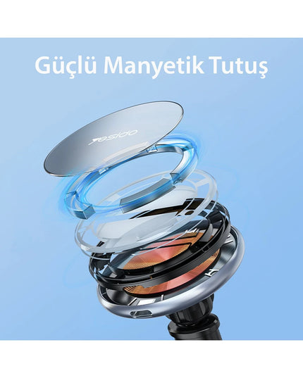 C132 15W Kablosuz Şarjlı Mıknatıslı Vantuzlu Ayarlanabilir Magsafe Araç Tutucu 10