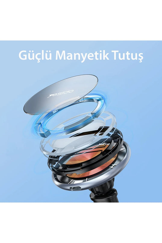 C132 15W Kablosuz Şarjlı Mıknatıslı Vantuzlu Ayarlanabilir Magsafe Araç Tutucu 10