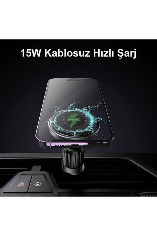 C190 Izgara Klipsli 15W Kablosuz Şarjlı Magsafe Araç Tutucu 4
