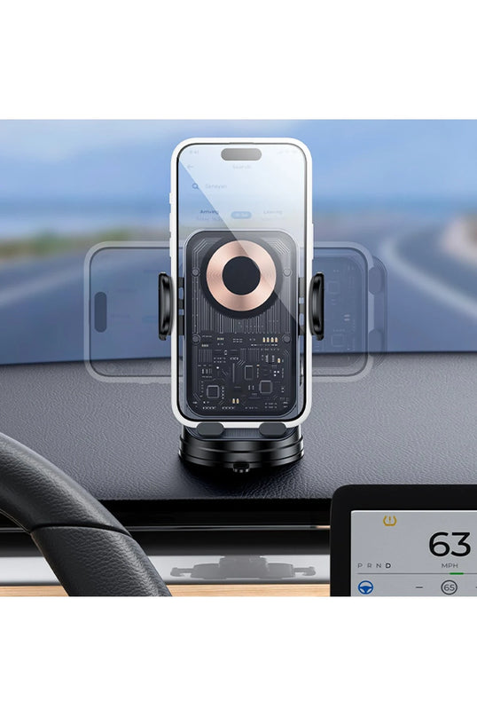 C307 Yapışkanlı 360 Derece Ayarlanabilir Cam Yüzeyli 15W Kablosuz Şarjlı Magsafe Araç Tutucu 5