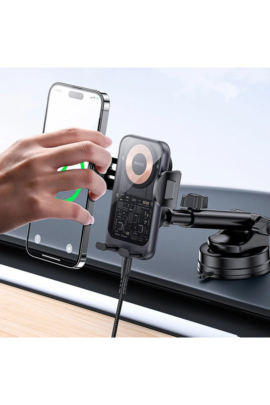 C307 Yapışkanlı 360 Derece Ayarlanabilir Cam Yüzeyli 15W Kablosuz Şarjlı Magsafe Araç Tutucu 3