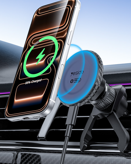 C319 Qi ve Magsafe Uyumlu 15W Hızlı Şarjlı Havalandırma Tipi Araç Tutucu 3