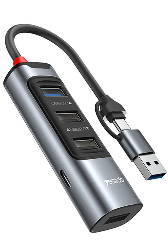 HB20 5in1 1 Adet USB 3.0 / 2 Adet Usb 2.0 / 1 Adet 100W Type-C Çıkışlı Usb ve Type-C Girişli Hub Dönüştürücü
