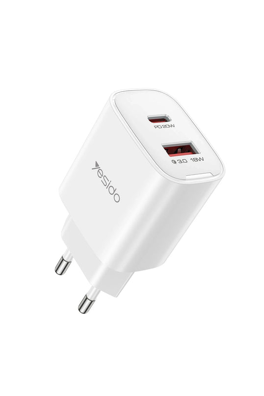 YC02E 20W Type-C ve 18W QC 3.0 USB Çıkışlı PD Hızlı Şarj Cihazı